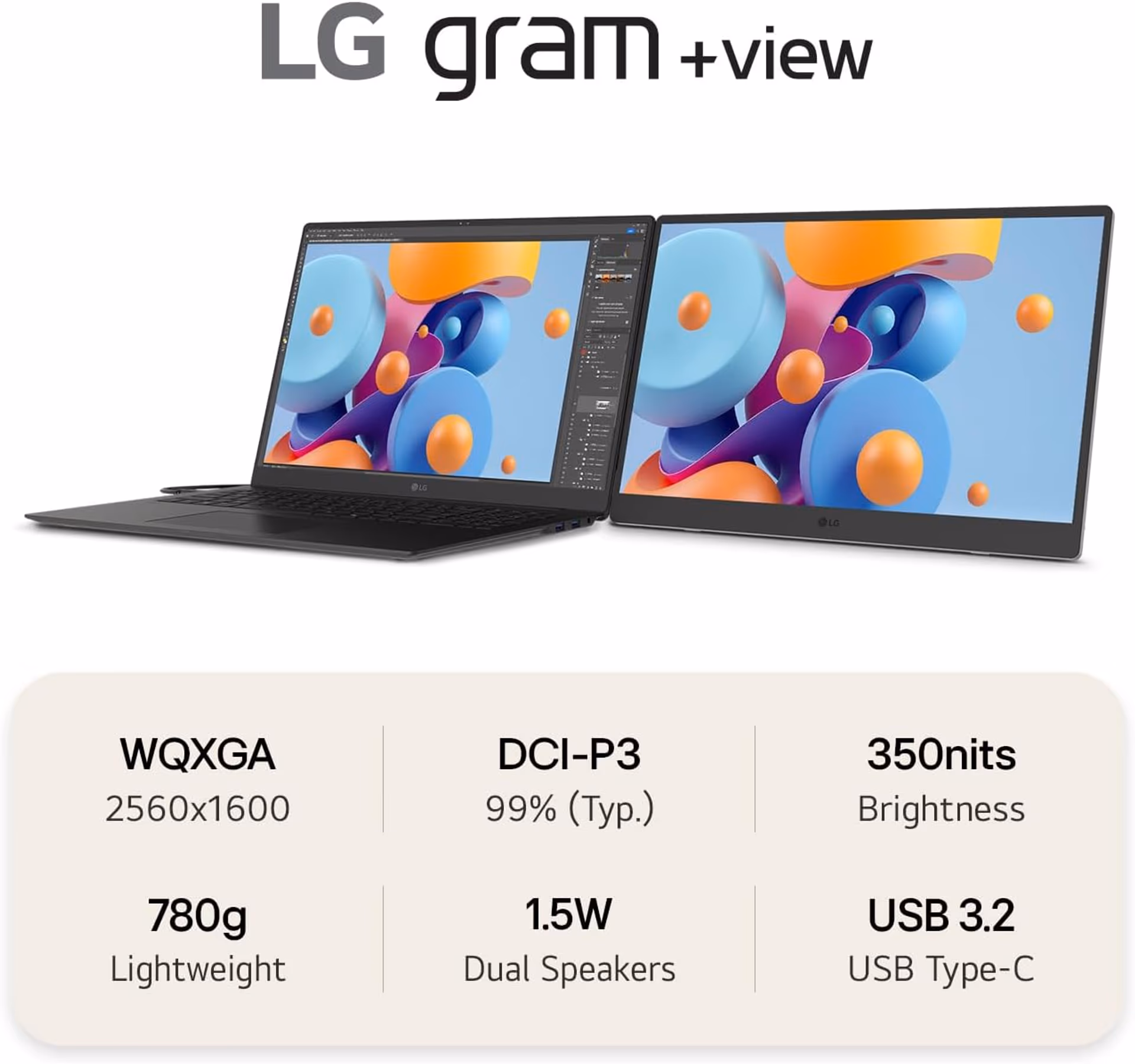 LG gram +view 17 Inch 2560x1600 Portable Monitor with USB Type C USB Type-C, mini-HDMI