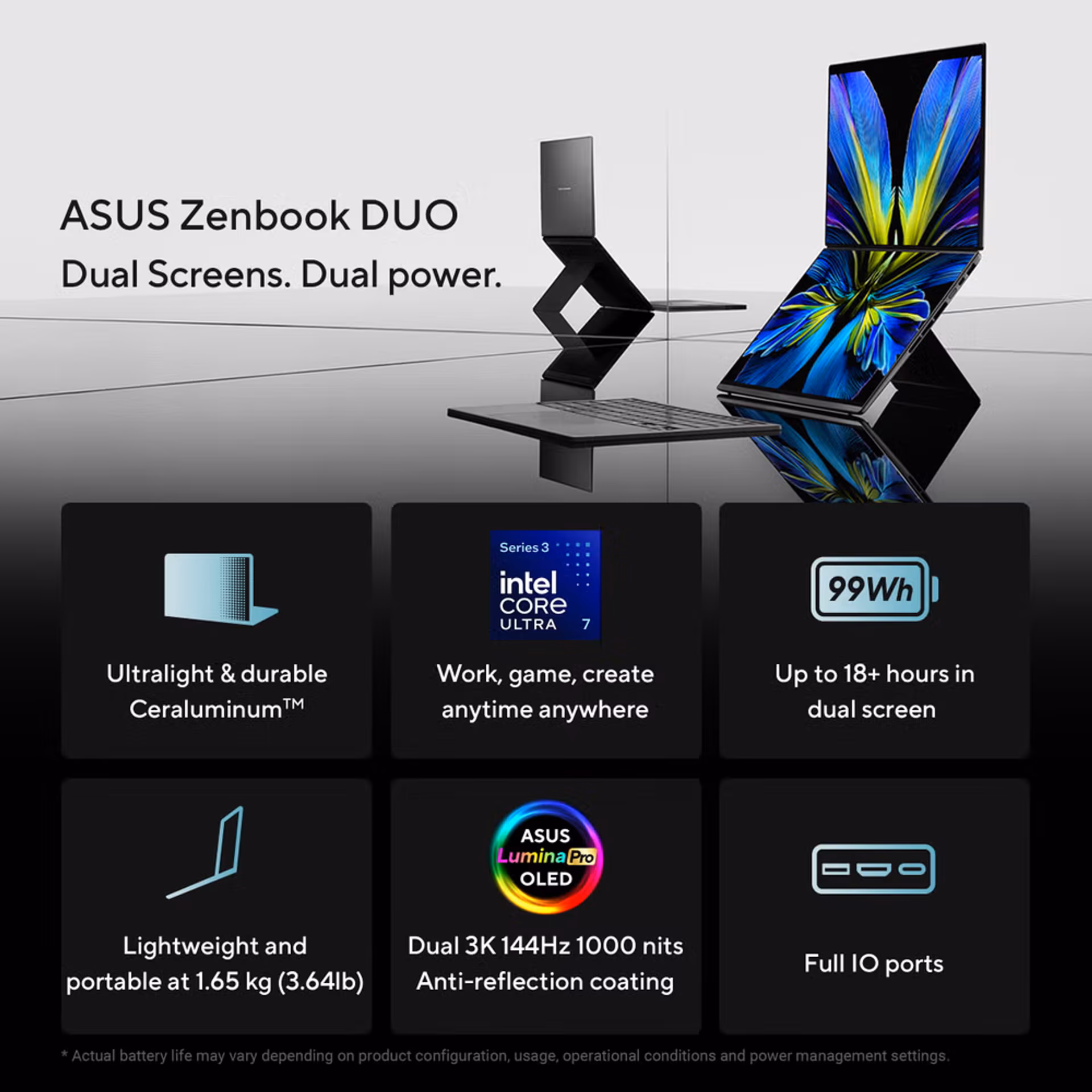 ASUS Zenbook Duo | UX8407AA-DS71T-CA | Intel Core Ultra 7 355 | 32GB RAM | 1TB SSD | Dual Touch 14" 2880x1800 OLED 144Hz 1000nits | Intel Graphics | Moher Gray