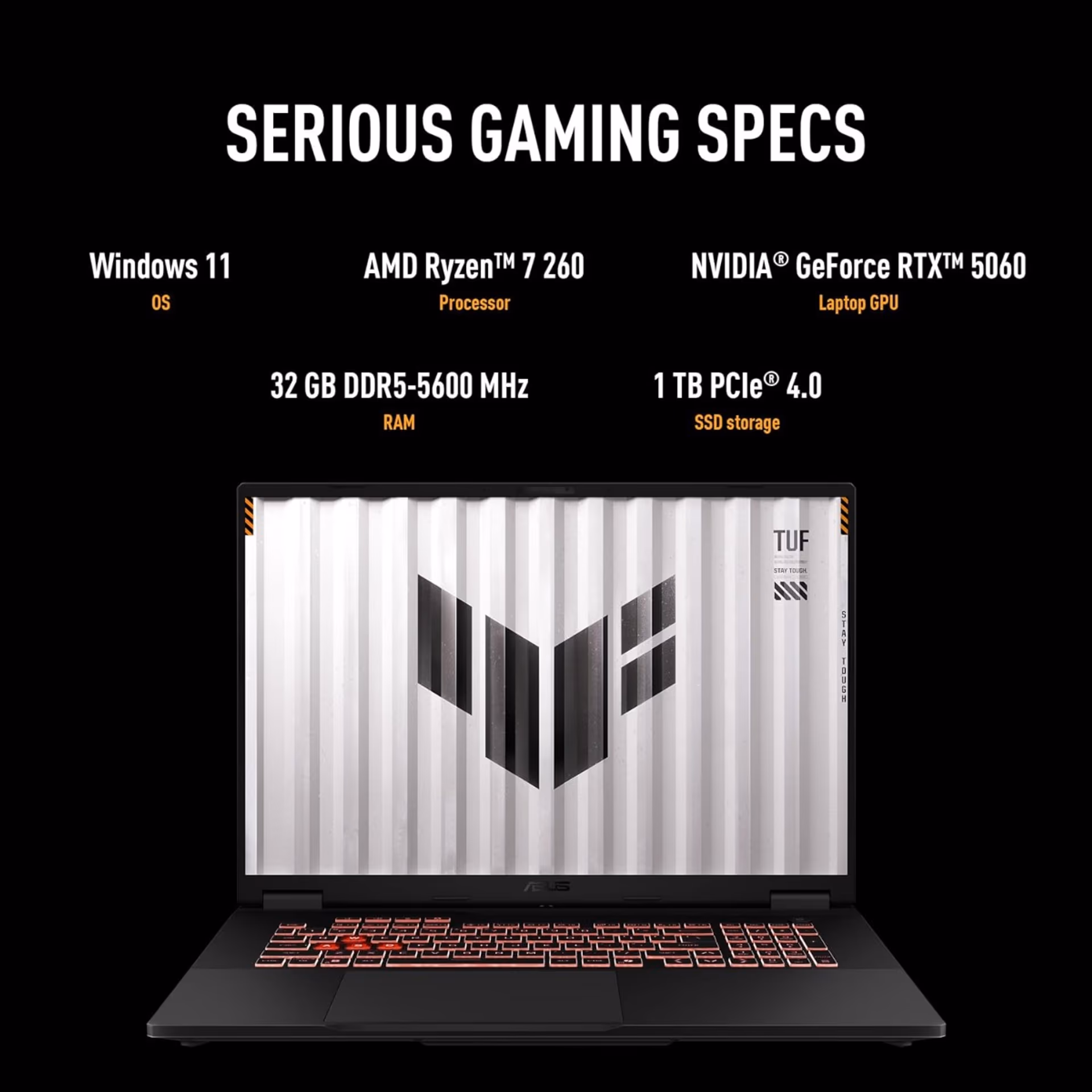 ASUS TUF Gaming A18 | FA808UM-DS76-CA | 18" ‎1920x1200 144Hz IPS | AMD RYZEN 7 260 | 32GB RAM | 1TB SSD | NVIDIA GeForce RTX 5060 | Jaeger Gray